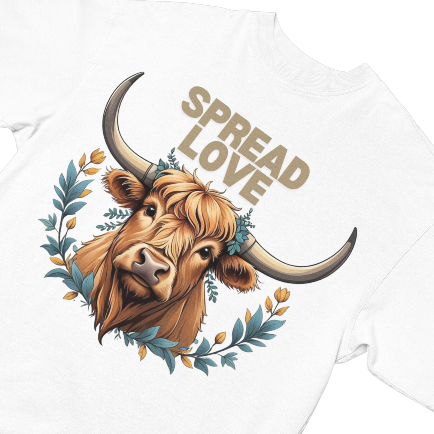 Spread Love Highland Cow T-Shirt - Cute Graphic Tee - Animal Lover Shirt - Scottish Cow Apparel