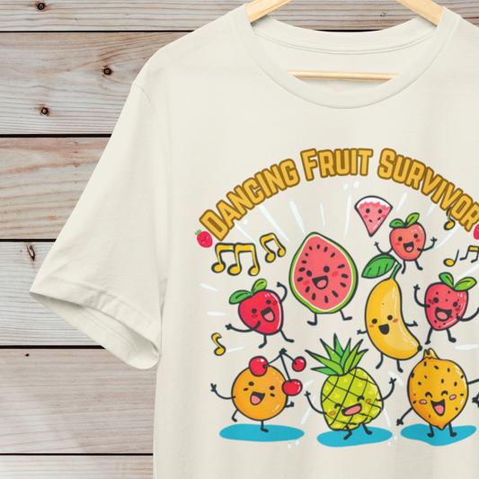 Dancing Fruit Survivor T-Shirt - Funny Graphic Tee - Unique Fruit Dance Shirt - Unisex Casual Apparel