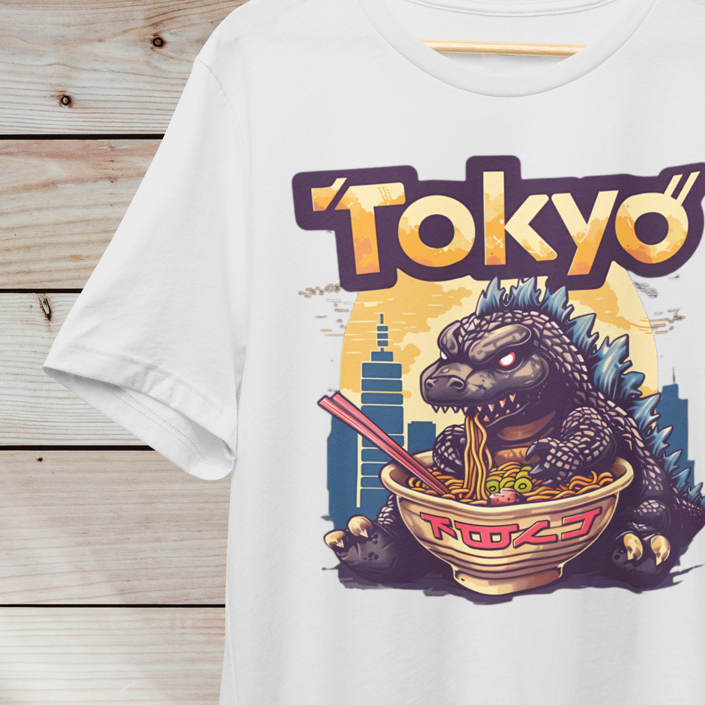 Tokyo Ramen Monster Tee – Kaiju Eating Ramen Graphic T-Shirt – Unique Tokyo-Inspired Design